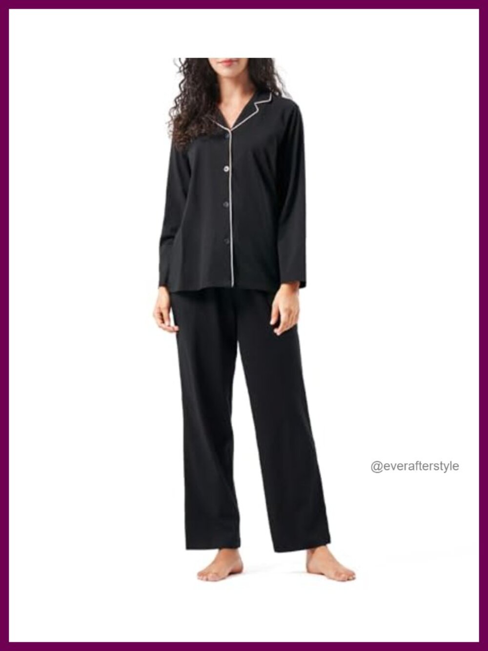 100% Cotton Pajama Set Long Sleeve Button Down Notched Collar Pockets